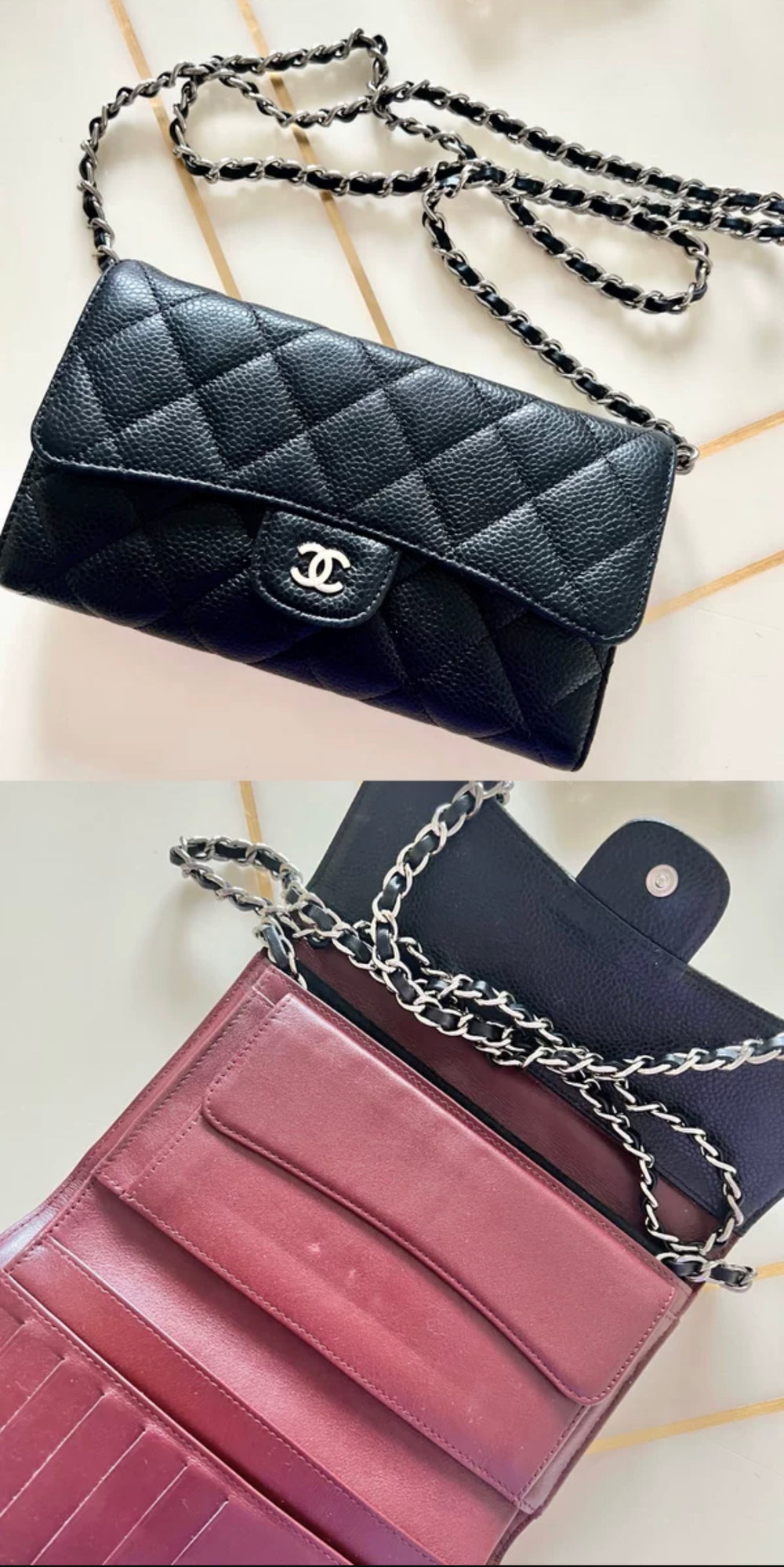 Vintage Chanel Caviar Leather Wallet - free bag strap to convert