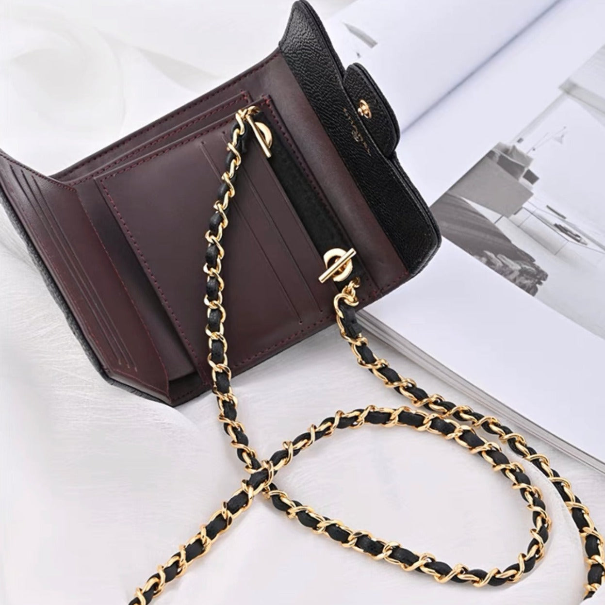 Conversion Kit Real Cowhide Leather Chain+Insert Change Your Tri-fold Long  Wallet To A Small Crossbody Purse - AliExpress